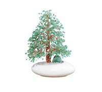 Crystal Gemstone Tree Ornament, Decorative Bonsai with White Ceramic Base, Gold Purple Red Green, 32cm Height, Home Decor (Green)