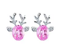 Crystal Gemstones Earrings Three Dimensional Earrings with Christmas Antlers Pink Convenient Handled