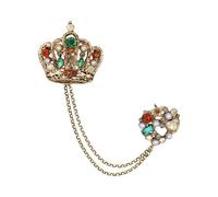 Crystal Geometry Flower Crown Gold Lapel Pin for Men Collar Pins Rhinestone With Hanging Chain Brooch for Men Suit Fashion Suit Accessories for Men Women, Metal, crystal