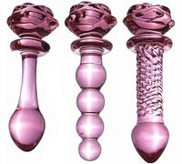Crystal Glass Anal Butt Plug Crystal Flower Butt Plug Glass Dildo Glass Plug Penis Anal Dildo Vaginal G-Spot Stimulation Anal Plug Set Women Masturbation Sex Toy (Set of (A,B,C))