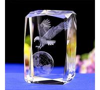 Crystal Glass Bald Eagle Statue - 3D Laser Etched Eagle Decor Art, Animal Crystal Glass Cube Engraving Ornament With Gift Box (50 * 50 * 80mm+Rotating Lamp Holder)