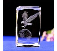 Crystal Glass Bald Eagle Statue - 3D Laser Etched, Engraved Art Decor Animal Gift Cube (30 x 30 x 40mm)