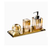 Crystal Glass Bathroom Accessories Set High End Shampoo Bottle Cotton Swab Jar Storage Tray Hotels Decor for bathroom countertops(R-4 Pcs Set)