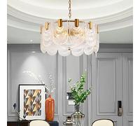 Crystal Glass Chandeliers Postmodern 1-Tier Scalloped ing with Clear Textured Shade for Kitchen Island Dining Room, Brass