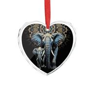 Crystal Glass Christmas Ornaments 2025 Personalized Heart Shape Xmas Tree Ornaments Two Elephants on Black Background Two Elephants Hanging Pendant for Christmas Tree Winter New Year Party Supplies