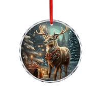 Crystal Glass Christmas Tree Ornaments Reindeer Printed Round Glass Hanging Pendant Xmas Decorations for Party Wedding Fireplace Outdoor