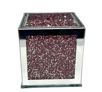 Crystal Glass Crushed Diamond Mirrored Square Flower Pot Vase With Floral Design Crystal Filled Ceramic Display Wedding Home Indoor Office Christmas Wedding Decor (PINK SQUARE)