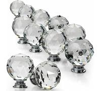 Crystal Glass Door Knobs - Diamond Cut Luxury Wardrobe, Cabinet and Drawer Handles with Heavy Duty Screw Fitting - Decorative Hardware for Bedroom and Living Space (2)