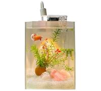 Crystal Glass Fish Tank with White Stone Aquascape - Small Desktop Betta & Goldfish Aquarium with Silent Filter, Modern Home & Office Decor(Small)