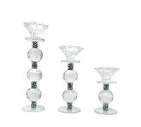 Crystal Glass Lotus Tealight Candle Holders, Set of 3, Hanging Petals Design, Silver Speckled Finish, Tall Design, Home Decor Centrepiece