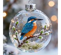 Crystal Glass Ornament Set, Cardinal Bird Glass Christmas Tree Ornaments, Cute Birds Christmas Glass Bauble Collection, 3D Animal Christmas Decoration for Indoor Outdoor Xmas Tree (D)