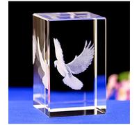 Crystal Glass Peace Dove Figurine, 3D Laser Etched Pigeon Ornament Art, Animal Glass Cube Engraving Statue - Peace Dove Sculpture Gift With Gift Box (50 * 50 * 80mm) + Rotating Lamp Holder