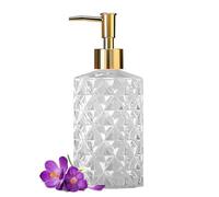 Crystal Glass Soap Dispenser, 330ml Transparent Glass Liquid Soap Dispenser with Gold Pump, Crystal Design, Reusable Kitchen Dish Washer, Shower Gel