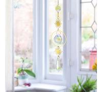 Crystal Glass Sun Catchers, Sun Catchers for Windows Wind Chimes Hanging with Chain Gold Sun Catchers Hanging Ornament Glass Decorations Crystal Suncatcher Hanging Indoor Outdoor Decor