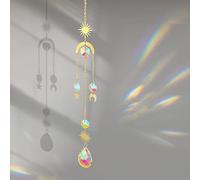 Crystal Glass Sun Catchers, Sun Catchers for Windows Wind Chimes Hanging with Chain Gold Sun Catchers Hanging Ornament Glass Decorations Crystal Suncatcher Hanging Indoor Outdoor Decor