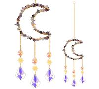 Crystal Glass Sun Catchers Wind Chimes Colorful Crystal Prism Suncatchers for Windows Crystal Gold Moon Sun Catchers with Chain Pendant Rainbow Maker Decor Hanging for Home Garden