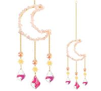 Crystal Glass Sun Catchers Wind Chimes Crystal Prism Suncatchers for Windows Crystal Gold Moon Sun Catchers with Chain Pendant Rainbow Maker Home Decor Hanging for Bedroom Home Garden Gift (Pink)