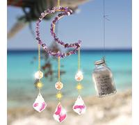Crystal Glass Sun Catchers Wind Chimes Crystal Prism Suncatchers for Windows Crystal Gold Moon Sun Catchers with Chain Pendant Rainbow Maker Home Decor Hanging for Bedroom Home Garden Gift (Purple)