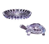 Crystal Glass Tortoise with Round Plate Set 2, Ashtray Tortoise Set - 2 Pcs