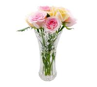 Crystal Glass Vase for Flowers, 24cm Clear Table Centrepiece, Thickened Vase for Pampas Grass, Tulips, Orchids, Roses, Dried Flowers
