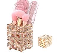 Crystal Gold Luxury Makeup Brush Organizer - Square Crystal Elegant Holder for Lip Liners, Eye Liners, Makeup Pads