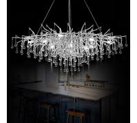 Crystal Gold Tree Branch Chandeliers Weeping Willow Chandelier for Dining Living Room Bedroom, 24inch 8-Lights(Silver,Raindrop-L47.2")