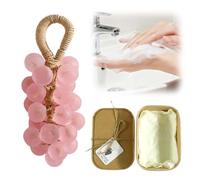 Crystal Grape Soap, Handmade Grape Soap on a Rope, Personalized Original Gentle Cleansing Soaps, Grapes Cluster Shaped Soaps with Gift Box for Bathroom, Washing Hands(Pink)