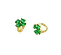 Crystal Green Four-Leaf Clover Hoop Earrings Gold Silver Dainty Shamrock Stud Hoop Earrings Lucky Irish St Patrick's Day Holiday Jewelry Gift, 3 cm x 2 cm x 3 cm, Zinc, No Gemstone