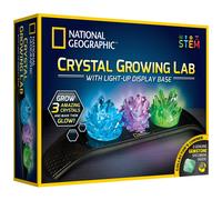 Crystal Growing Kit - 3 Vibrant Coloured Crystals to Grow with Light-Up Display Stand & Guidebook, Includes 3 Real Gemstone Specimens Including A