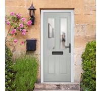 Crystal GRP Front door Carnoustie Agate Grey 920mm x 2090mm Open in Le GRP Front door Carnoustie Clear Glass