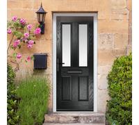 Crystal GRP Front door Carnoustie Black 890mm x 2090mm Open in Right h GRP Front door Carnoustie Stipolytte Glass