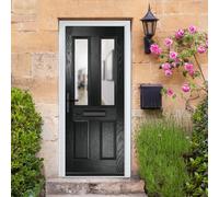 Crystal GRP Front door Carnoustie Black 920mm x 2090mm Open in Left ha GRP Front door Carnoustie Clear Glass