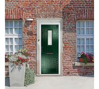 Crystal GRP Front door Sunningdale Green 890mm x 2090mm Open in Left h Crystal GRP Front door Sunningdale Clear Glass