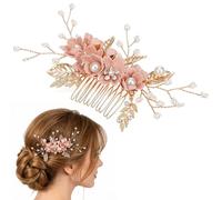 Crystal Hair Comb Floral Bridal Side Comb with Rhinestones | Alloy Base with Faux Pearls, Secure Hold for Half-up Styles, Green Hue for Christenings and Showers