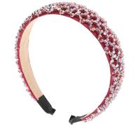 Crystal Hair Hoop Hand Knitted Beaded Headband Wine Red | Imitation Crystal and Rice Bead Detailing, Fine Workmanship, for Female Daily Use and Engagement