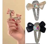 Crystal Hairclip For Women With Ribbon Bowtie Elegant Hairpin Side Bangs Clip Girl Metallic Hair Shaping Clip