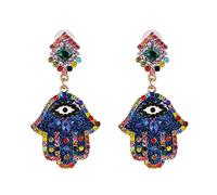 Crystal Hamsa Hand of Fatima Dangle Earrings for Women Girls Colorful Cubic Zirconia Big Evil Eye Statement Drop Dangling Stud Lightweight Boho Lucky Protection Jewelry Gifts