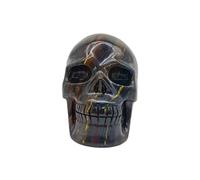Crystal Hand Carved Iron Tiger Eye Stone Skull Statue Home Office Decor Gemstone Stone