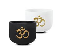 Crystal handcrafted singing bowl, Ohm pattern, black and white two-color set, professional-level meditation instrument, handcrafted adult stress relief tool, yoga SPA, meditation healing bowl, comes w