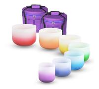 Crystal handcrafted singing bowl Sound Therapy 7-tone Set with seven-color gradient pattern professional-grade meditation instrument, handcrafted adult stress relief tool,8-14 inch set+bag