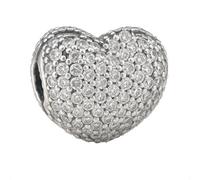 Crystal Heart Clip on Charm Bead for Pandora Moments Bracelets 925 Sterling Silver Decorated with Sparkling White Crystals Her Girls Women - Happy Birthday Gift Box