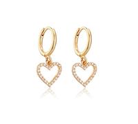 Crystal Heart Dangling Hoop Earrings for Women Girls Minimalist Cubic Zirconia CZ Hollow Love Hearts Dangle Drop Piercing Charm Endless Round Huggie Hoop Earring Delicate Jewelry Gifts (Gold)