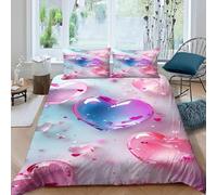 Crystal Heart Duvet Cover King Sets 3D Printed Microfiber Pink and Blue Bedding Set Ultra-Soft Quilt Cover 240 x 220 cm with Zipper Closure and 2 Pillowcases 50x75 cm a.1906