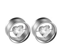 Crystal Heart Love Double Flared Tunnel Plugs Gauges Earrings for Women Men Unisex - Stainless Steel Cubic Zirconia Hearted Expander Stretcher Screw Ear Gauge Dainty Body Pierced Jewelry for Lover Her