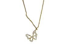 Crystal Heart Silver Hollow Butterfly Necklace Women Light Zirconcle The for Women/Rose Gold