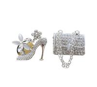 Crystal High Heel Shoe Magic Bag Car Air Vent Clip Cute Girly Pink Accessories for Women Interior Decor with Perfume Freshener Car Air Fresheners Vent Clips (Silver High Heel + Silver Bag, Perfume)