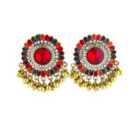 Crystal Indian Earrings for Women Bohemian Gold Ball Tassel Beads Drop Dangle Studs Earring Red Enamel Exaggerated Cubic Zirconia Chandelier Statement Gypsy Bollywood Ethnic Jewelry