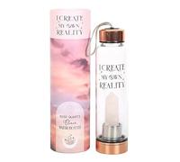 Crystal-Infused Rose Quartz Glass Water Bottle | Health Benefits of Crystals | Trendy 18oz Stainless Steel Base | 'I Create My Own Reality' | Natural Crystal Point | Rubberized Anti-Slip | Food Safe |