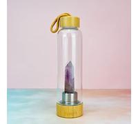 Crystal Infused Water Bottle Healing Natural Gemstone Energy Stone Water Cup with Bamboo Cover Removable Amethyst Gravel Quartz Glass Bottles (Color : Amethyst, Size : 500ml)