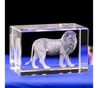 Crystal Inside Carved Cube Lion Model Paperweight 3D Laser Sculpture Statue Feng Shui Souvenir Craft Gift Prop Prism Crystal Calcite Quartz